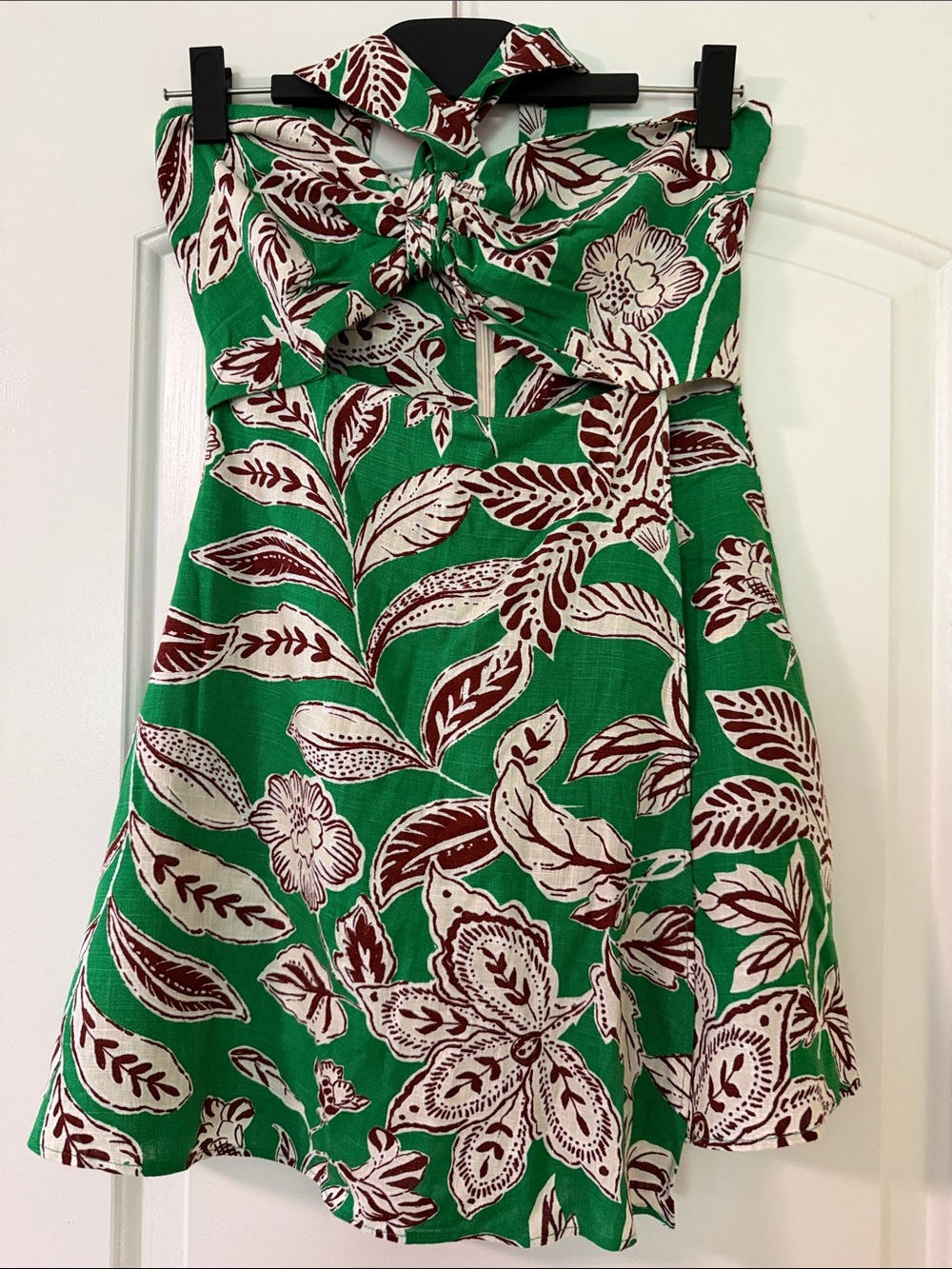 Zara Green Floral Halter Dress with Brown and Cream Print
